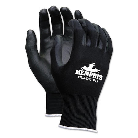 Mcr Safety Gloves, Nylon; Spandex; PU, Smooth, Black, XS 12 PK 9669XS